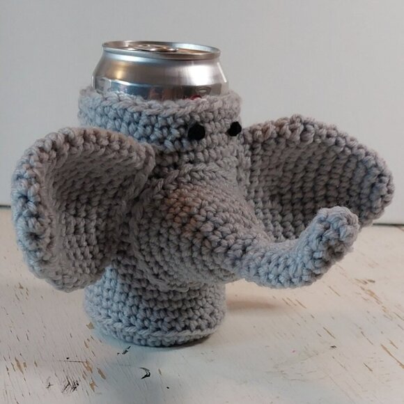 Fun Elephant Koozie Handmade Gift Idea Crochet Animal Whimsical Unique Creative - Picture 7 of 8